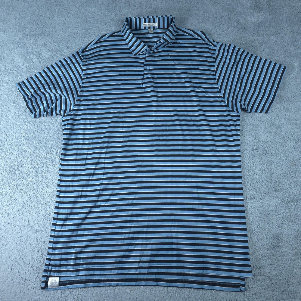 Peter Millar Polo Shirt Mens XL Blue Striped Golf Cotton Casual Contemporary Fit